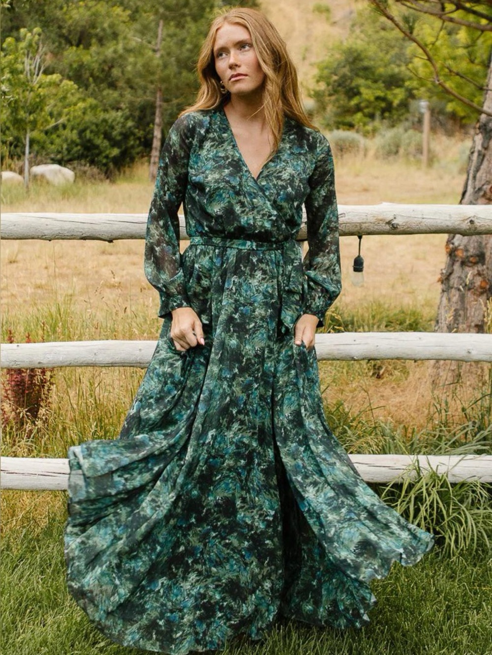 NWOT Dark Green Marble Wrap Maxi Dress